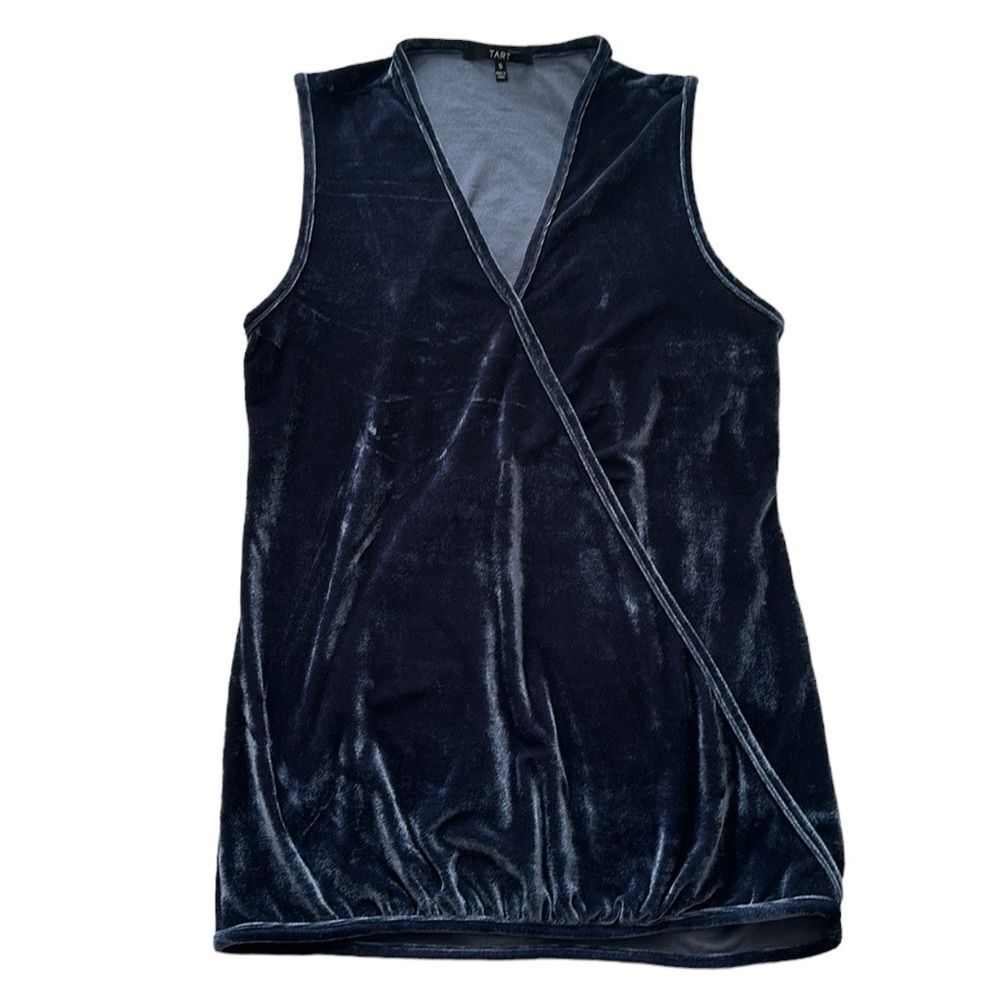 Tart Collection Blue Velvet Faux Wrap Sleeveless Versatile Top Size S